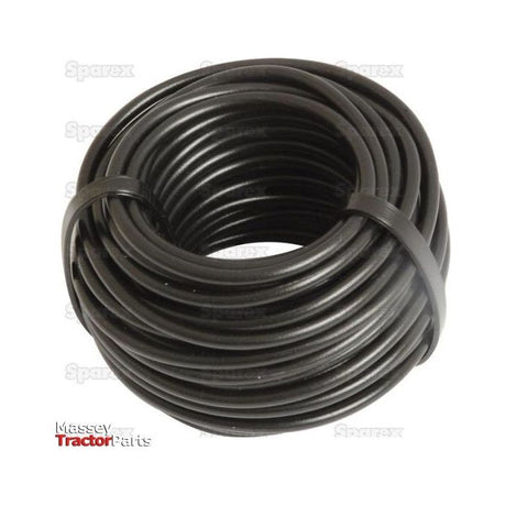 A coiled black hose with branding text "Sparex" and "Massey Tractor Parts" visible in the background, resembling the Electrical Cable - 1 Core, 2.5mm² gauge (Length: 10M) by Sparex (Part No.S.26966).