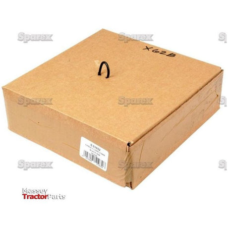 A closed brown cardboard box with a label on the side and "X62B" written on the top. The box is branded with the Massey Tractor Parts and Sparex logos and contains a 50-meter long, 4mm² black electrical cable (1 core), identified as Sparex Part No. S.51938.