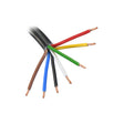 Close-up of the Sparex Electrical Cable - 7 Core, 1.5mm² (Sparex Part No. S.51944) in black with seven exposed copper conductors, each insulated in different colors: red, white, yellow, green, brown, blue, and black (Length: 1M).