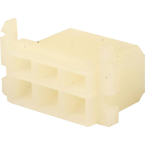 The Sparex Electrical Connector Housing Female 6 Pole, part number S.13580, is a white plastic connector featuring two rows and cut-outs for fitting, designed for use in electronic or electrical devices.