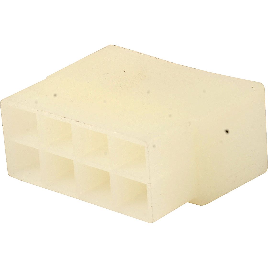 Close-up of a white plastic rectangular Sparex Electrical Connector Housing with three square slots arranged in a single row, designed for a 3 pole male connection (Sparex Part No. S.13581).