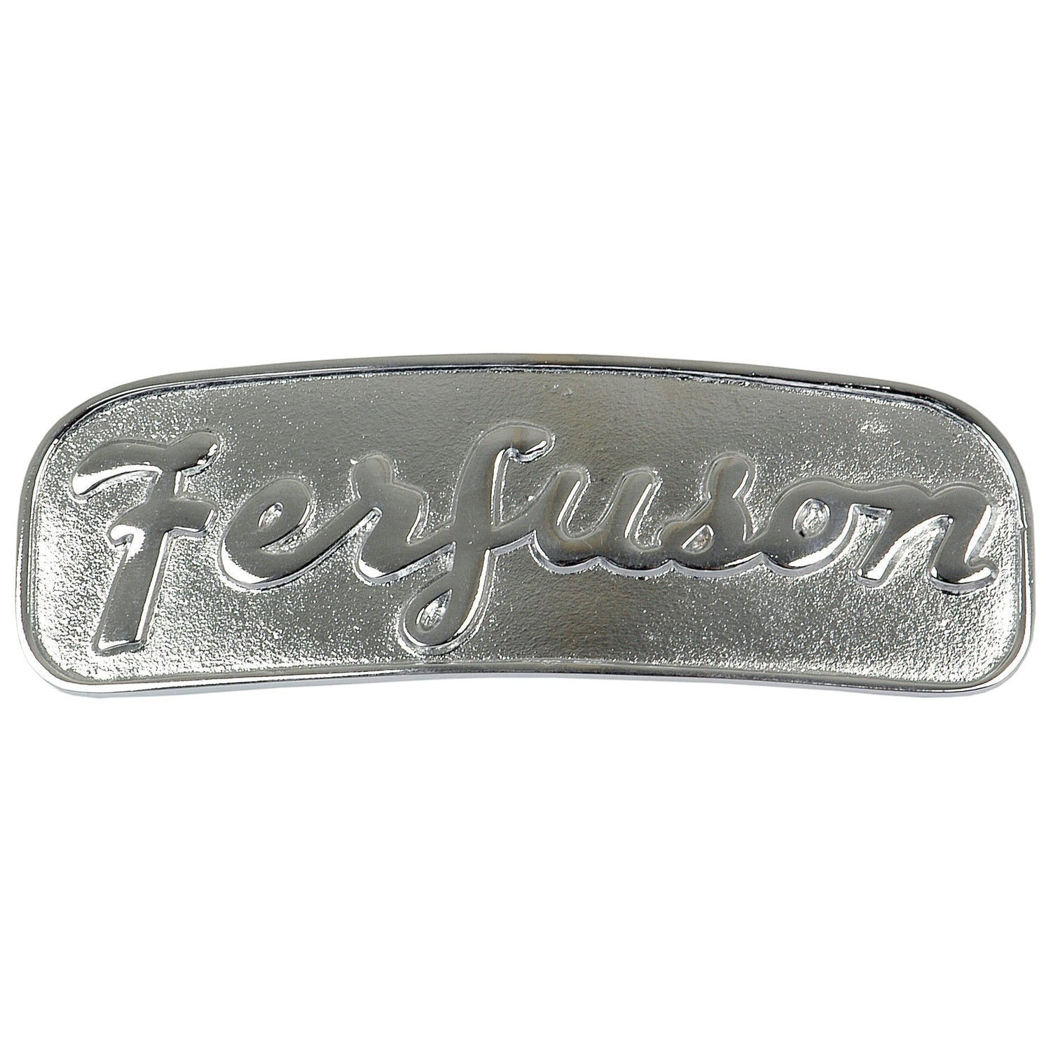 A Sparex Emblem for Ferguson 35 (Part No. S.43763), boasting the word "Ferguson" in an elegantly stylized, cursive font with a sleek chrome finish, ideal for enhancing any bonnet.