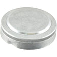 The Sparex Engine Oil Cap (Sparex Part No.S.43732) is a round, metallic screw-on cap with a ribbed edge for grip and a flat top, making it ideal for use on tractors such as the Landini 7830.