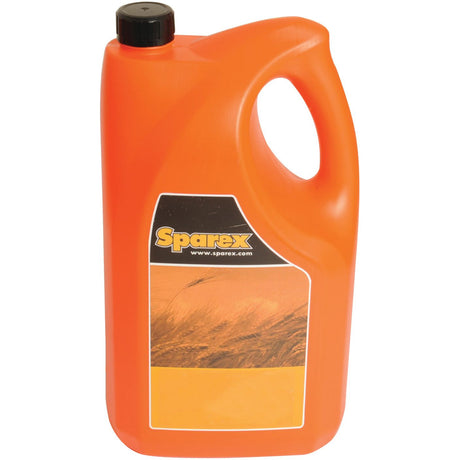 An orange plastic jug with a black cap labeled "Sparex," featuring an image of crops and promoting "Engine Oil - Extendol 10W/40, 5 ltr(s)" (Sparex Part No.S.119816), emphasizes its benefits such as extended drain intervals. The website "www.sparex.com" is visible on the label.