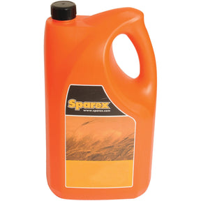 An orange plastic jug with a black cap and handle, labeled "Extendol 10W/40" under the Sparex brand, featuring a wheat picture on the front. This 5-liter heavy-duty diesel engine oil promises fully synthetic performance. The website "www.sparex.com" is also visible.