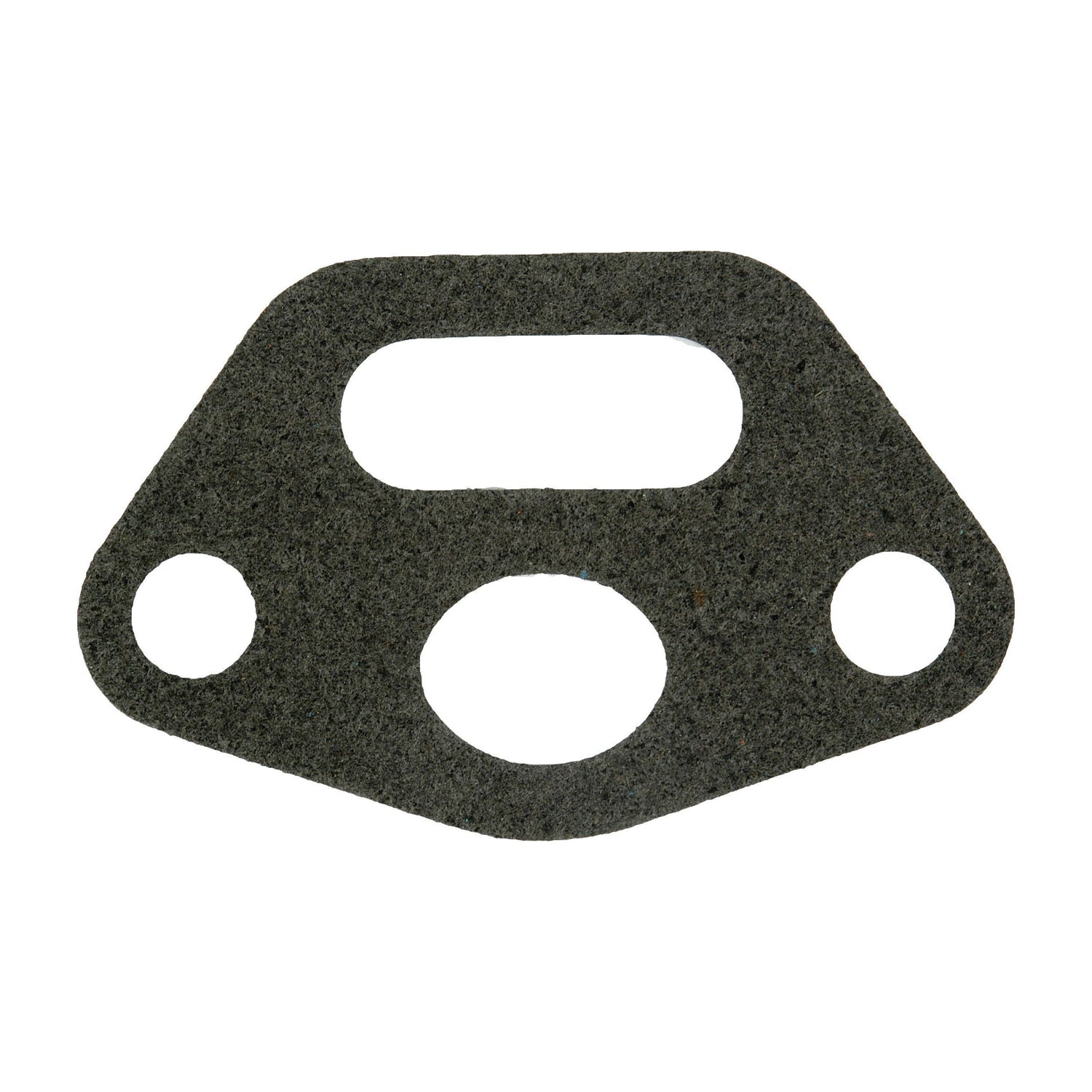 The Engine Oil Filter - Head Gasket by Sparex, part no. S.41932, is a flat, irregularly-shaped gasket designed for a Perkins Engine, featuring two small circular holes, one large circular hole at the bottom, and an elongated oval hole at the top.