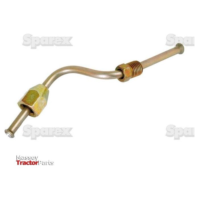 An Engine Oil Pressure Pipe designed for a Massey Ferguson tractor, featuring a curved design and threaded ends for attachment. The background displays the branding "Massey Tractor Parts" and "Sparex," with Sparex Part No. S.42132, ensuring reliable performance under varying oil pressure conditions.