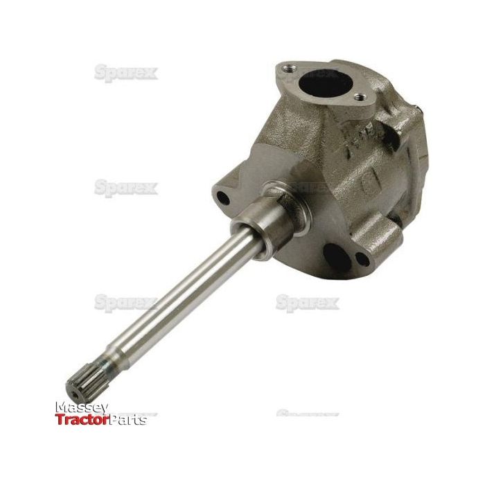 Image of a Sparex Engine Oil Pump (Part No. S.41936) with a metal shaft and flanged housing, featuring the Massey Ferguson logo in the lower-left corner.