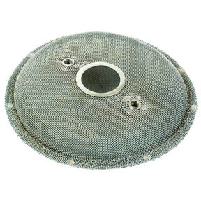 Introducing the Engine Oil Pump Strainer by Sparex (Part No. S.41542), a round metal mesh filter featuring a central hole and two smaller holes nearby, perfect for use with your Sparex Perkins oil pump.