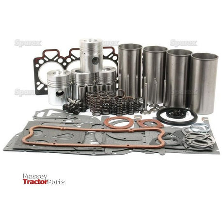 Introducing the Sparex Engine Overhaul Kit with Valve Train (Finished) - S.40375, a comprehensive solution for Massey Tractor featuring components for the Perkins Engine, including pistons, gaskets, seals, and various metal parts.