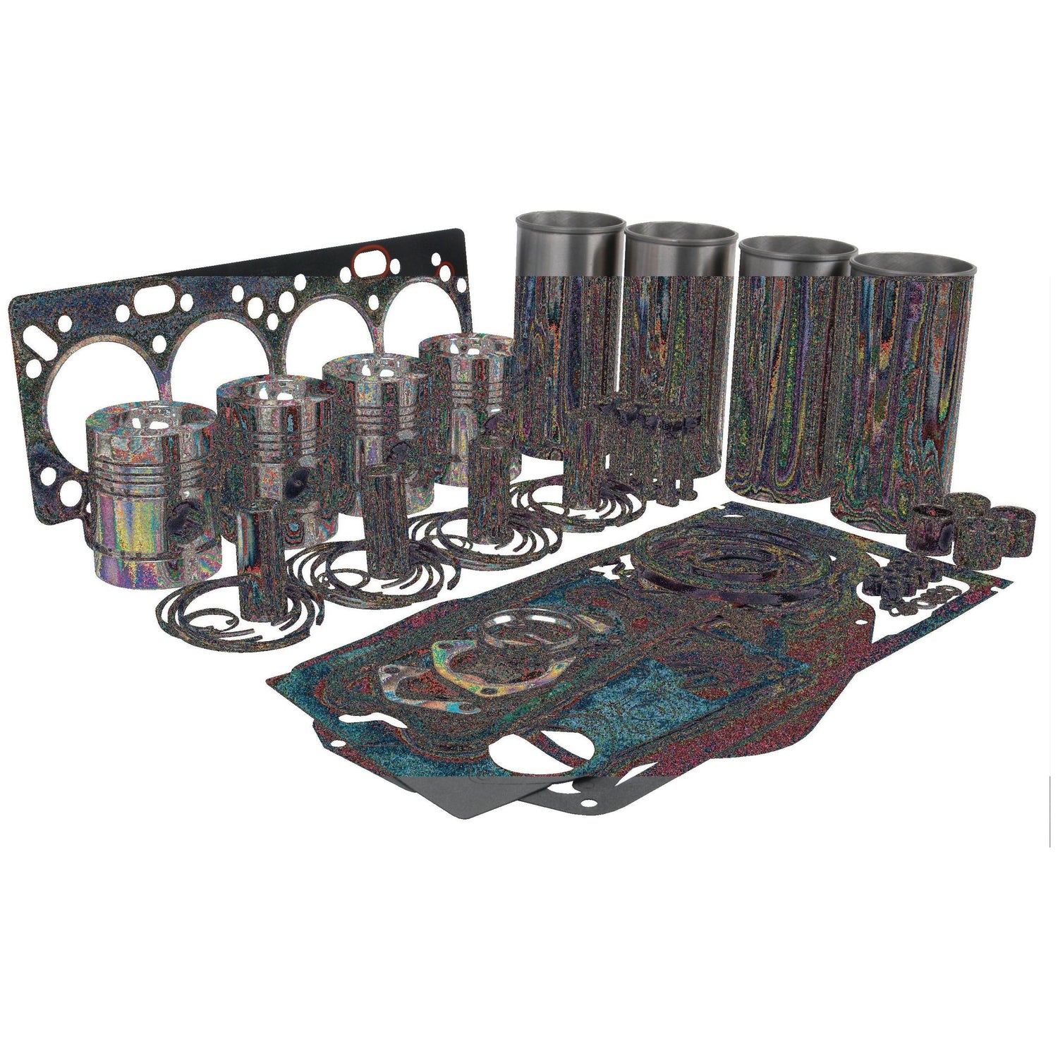 An Engine Overhaul Kit without Valve Train (Finished) for Perkins Engine Models, branded by Sparex (Part No. S.41907), featuring pistons, piston rings, cylinder liners, a gasket set, and other essential components neatly arranged on a white background.