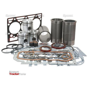 An Engine Overhaul Kit without Valve Train (Finished) - S.57924 from Sparex for Case D179, including piston rings, gaskets, cylinders, and other components is arranged on a white background.