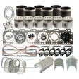 Introducing the Sparex Engine Overhaul Kit without Valve Train (Finished) - S.67982, a comprehensive set of assorted components for a Cummins Engine, including pistons, gaskets, seals, bearings, and other essential parts arranged neatly on a white background.