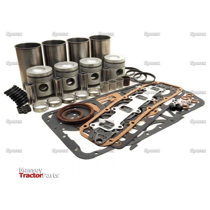 Introducing the Engine Overhaul Kit without Valve Train (Unfinished) - S.66096, a thorough kit encompassing essential components like pistons, gaskets, seals, and rings. Tailored for Massey Ferguson tractors and compatible with Ford BSD444T engines. Packaged under the esteemed Sparex brand for guaranteed quality.