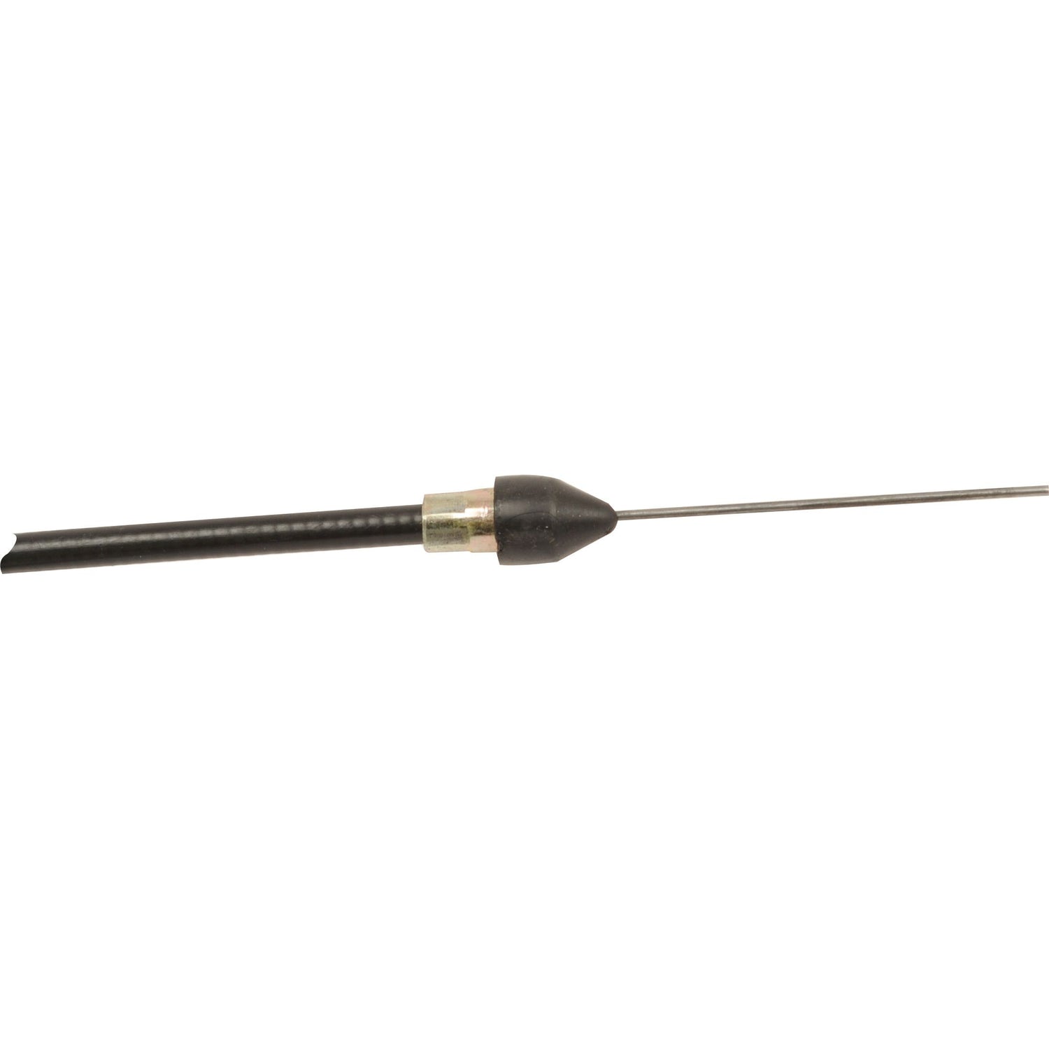 Close-up of a black and silver precision antenna with a slender, elongated shape and a tapered end, reminiscent of the meticulous design found in the 1300mm Engine Stop Cable from Sparex.
