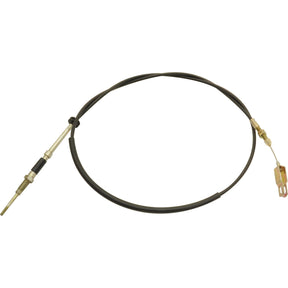 A black mechanical cable, equipped with metal fittings on both ends and commonly used in automotive or mechanical systems to control or transmit movement, such as the Engine Stop Cable for Deutz-Fahr DX6.50 tractors, is available under the Sparex brand (Sparex Part No.S.103232). This cable has a total length of 1697mm and an outer cable length of 1533mm.