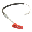 A Sparex Engine Stop Cable (Sparex Part No. S.103241), featuring a 600mm cable with a 577mm outer cable length, has a red handle labeled "STOP" attached to a black cable, ensuring clear and immediate action.