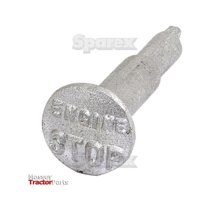 Introducing the Engine Stop Knob by Sparex, featuring embossed text "ENGINE STOP," and compatible with David Brown and Case IH models. Designated as Sparex Part No.S.57468, this silver metal knob offers both functionality and durability.
