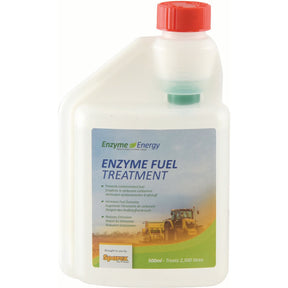 A bottle of Sparex Enzyme Energy Fuel Treatment 500ml (S.24894) with a red cap. The label indicates it treats 2,500 liters and promotes fuel efficiency, reduces fuel emissions, and cleans the fuel system for increased fuel economy.