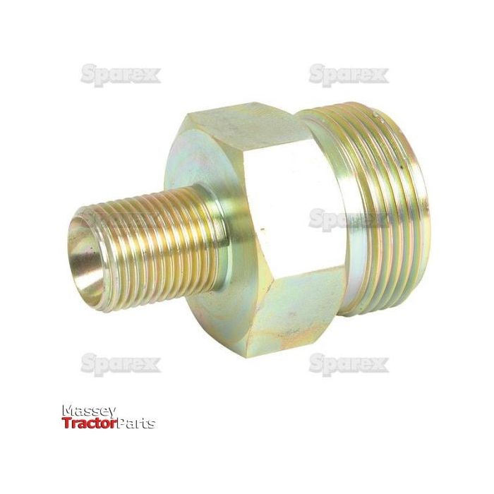Exactor type Coupling 1/2” BSP male fitting, Sparex Part No. S.2353, with male threads on each end, ideal for coupling applications. Displayed on a white background with the Massey Tractor Parts, Exactor, and Sparex logos.