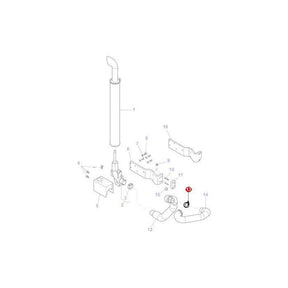 Exploded view of a mechanical assembly for Massey Ferguson, showcasing various components such as a pipe, brackets, screws, and seals. Each part, including the AGCO seal 567594D1 and the Massey Ferguson - Exhaust Clamp - 3780862M1, is numbered for reference.