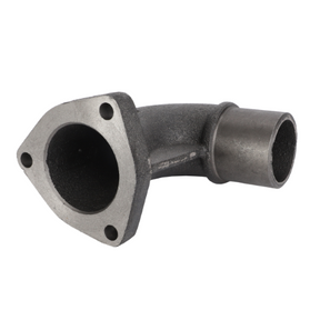The Massey Ferguson - Exhaust Elbow - 1862807M1 by AGCO is a metal exhaust pipe elbow featuring a flange end and a cylindrical end, suitable for use in automotive or mechanical applications.