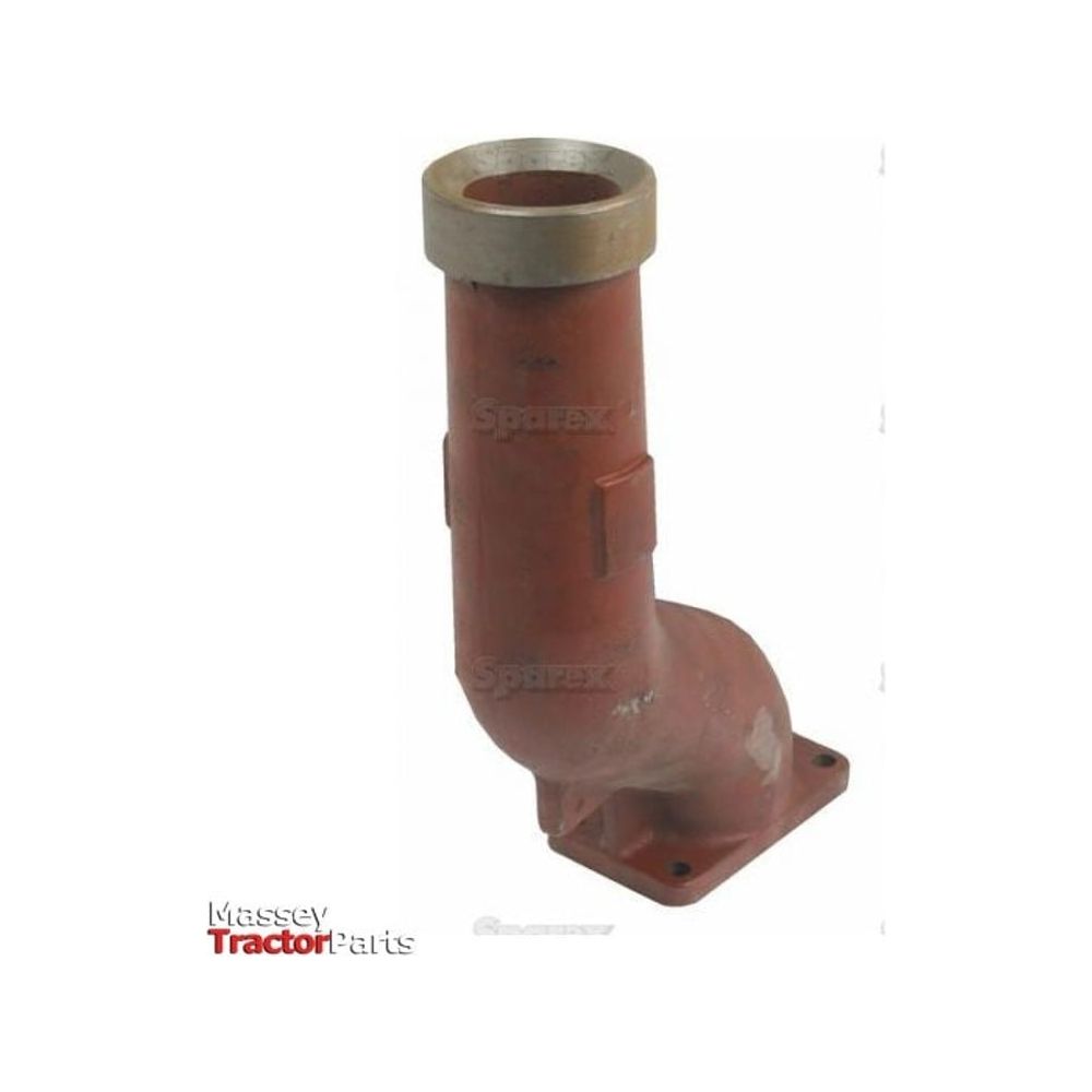 A red, metal Exhaust Elbow (Sparex Part No. S.57390) with a cylindrical opening and flanged base is displayed against a plain white background. The text "Massey Tractor Parts" appears in the lower left corner. This Sparex exhaust elbow is engineered to fit perfectly with International Harvester models, ensuring top-notch performance.