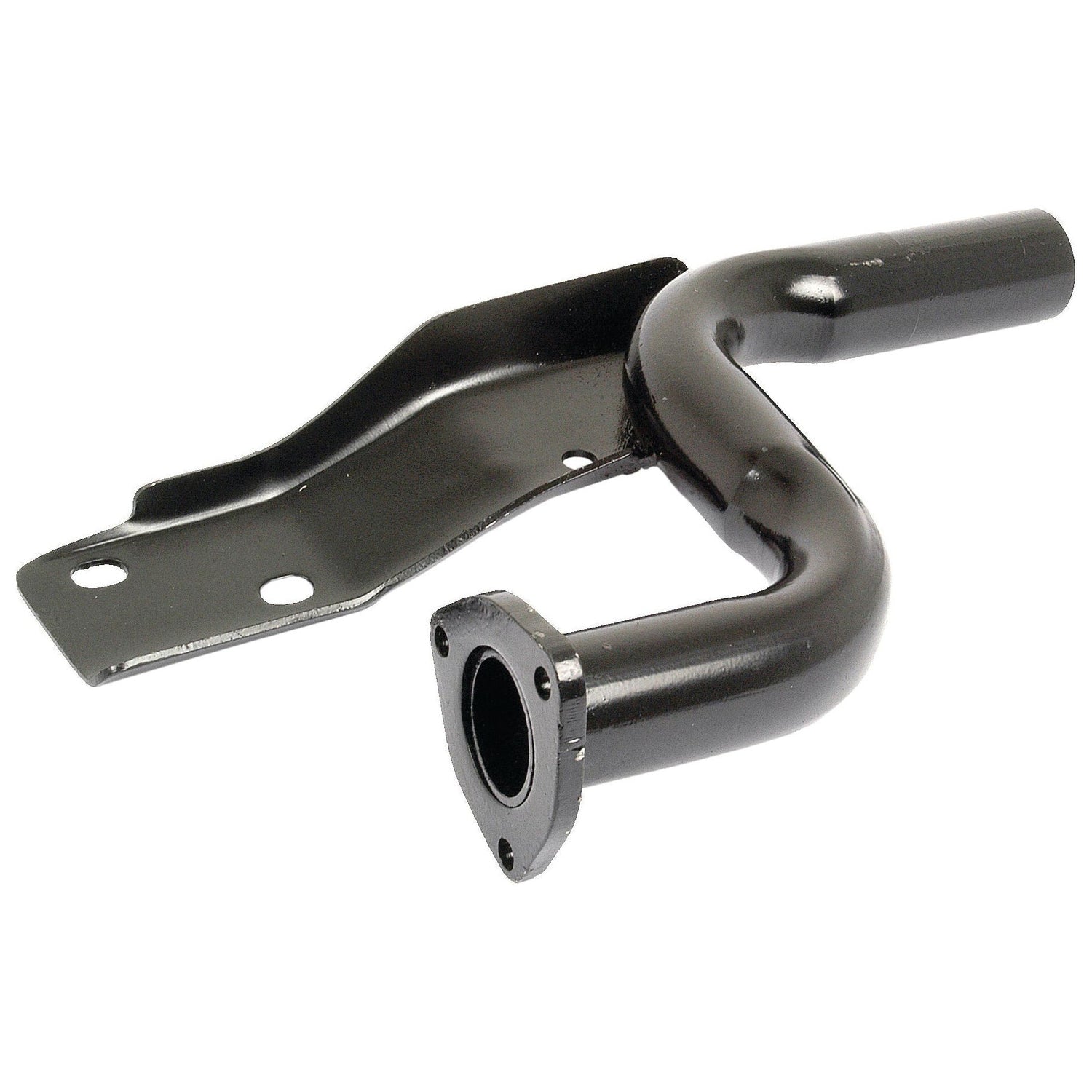 The Sparex Exhaust Elbow (Sparex Part No. S.61783) is a metal automotive exhaust pipe with a curved design that includes a mounting bracket featuring multiple holes for attachment. It is compatible with Ford/New Holland models and available through Sparex.