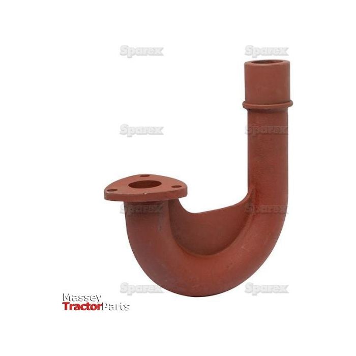 Image of the Exhaust Elbow (Sparex Part No. S.58736), a copper-colored, curved metal component with a four-bolt flange at one end, likely used in Leyland tractors. The background features "Sparex" watermarks and "Massey Tractor Parts" in the corner.