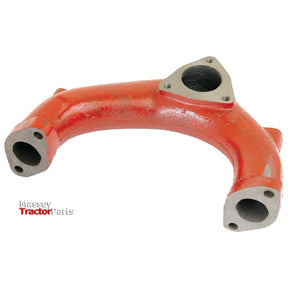 Red metal elbow pipe with four flanges, labeled "Sparex Exhaust Manifold (3 Cyl.) | Sparex Part No.S.66046," resembling a horizontal exhaust manifold.