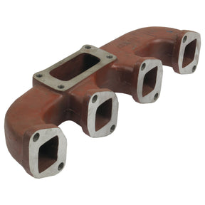 A Sparex Exhaust Manifold (4 Cyl.), part number S.57387, featuring four ports and a rectangular central opening, made of durable metal and painted rust-brown.