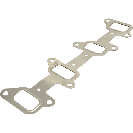 The Exhaust Manifold Gasket (Sparex Part No.S.118844) is a flat, metallic gasket featuring four rectangular openings and multiple bolt holes, specifically designed for sealing automotive engine applications in a Perkins Engine exhaust manifold. This gasket is ideal for use with Sparex components.