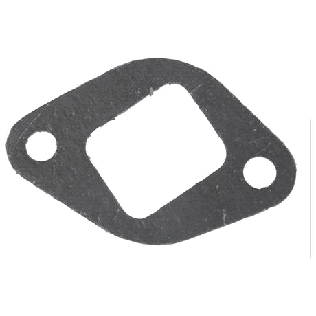 The Exhaust Manifold Gasket | Sparex Part No.S.41350, by Sparex, is a black gasket with an irregular shape featuring a rectangular center cutout and two round holes on either side. It is designed specifically for Perkins Engine applications, ensuring a perfect fit for head to manifold connections.