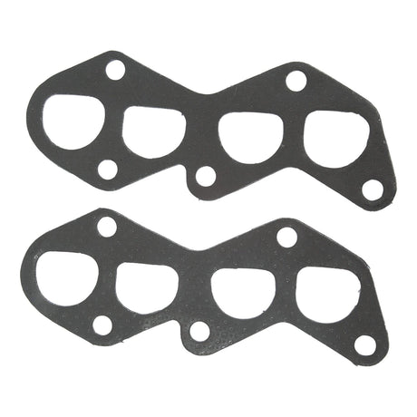 Two black, irregularly shaped gaskets with multiple holes, typically used for sealing joints in mechanical systems like Perkins Engine exhaust manifolds. These are Exhaust Manifold Gaskets by Sparex | Sparex Part No. S.42394.