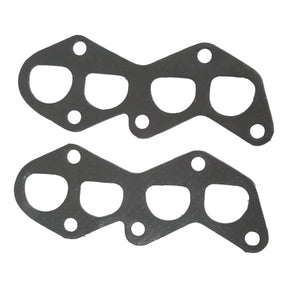 Two black Exhaust Manifold Gaskets with multiple holes arranged in a specific pattern for connecting Perkins Engine parts. (Sparex Part No. S.42394 by Sparex)