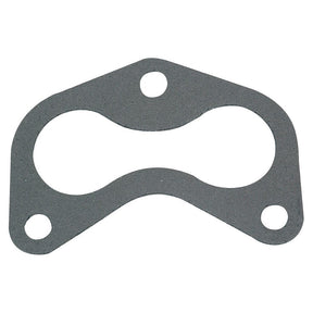 A grey metal gasket with three circular holes, typically used in David Brown tractor models for the exhaust manifold, available as Exhaust Manifold Gasket under Sparex Part No. S.57573 from the brand Sparex.