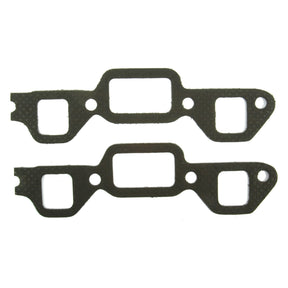 Two identical Sparex Exhaust Manifold Gaskets, part number S.66947, designed for a Ford Engine, have rectangular openings in the center and three additional shapes spaced along the sides. They both feature holes on one end.