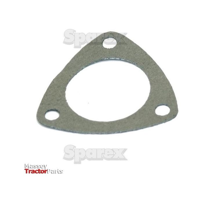 Displayed against a white background is an Exhaust Manifold Gasket, Sparex Part No. S.62152. It is grey, triangular in shape with a circular center hole and three peripheral holes. The image text reads "Massey Tractor Parts," "Sparex," and indicates compatibility with Ford/New Holland models.