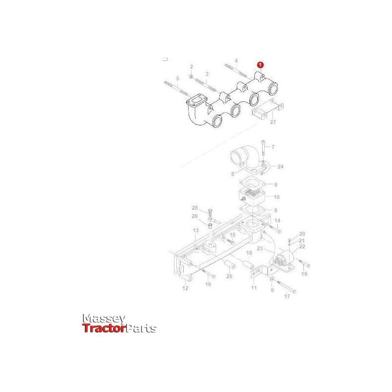 Exhaust Manifold - V836755257 | OEM |  parts | Exhaust & Manifold Gaskets-Massey Ferguson-Engine & Filters,Exhaust Parts,Farming Parts,Manifolds,Manifolds & Accessories,Tractor Parts