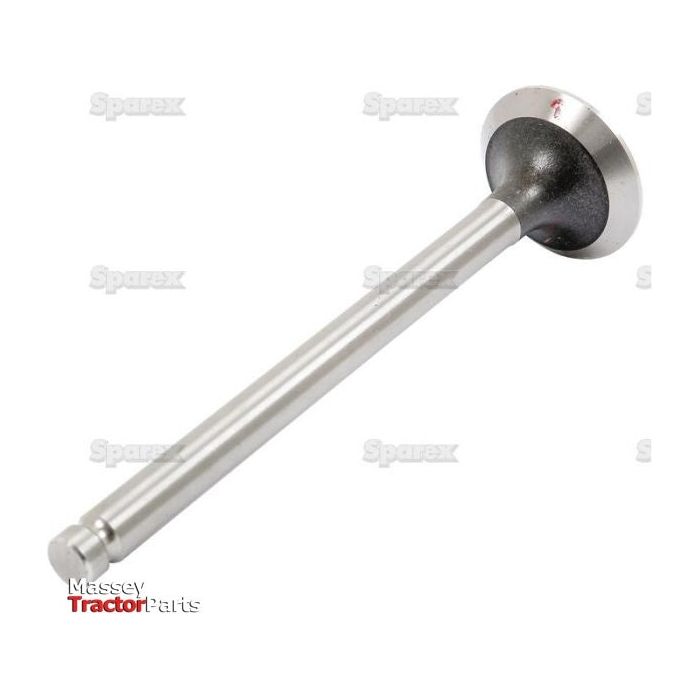 A metallic engine valve with a round head and a straight stem, shown against a white background. The image includes watermarks with the text "Sparex" and "Massey Tractor Parts." Ideal for Perkins engines, this Sparex Exhaust Valve Standard (Part No.S.42490) is also suitable for Massey Ferguson models.