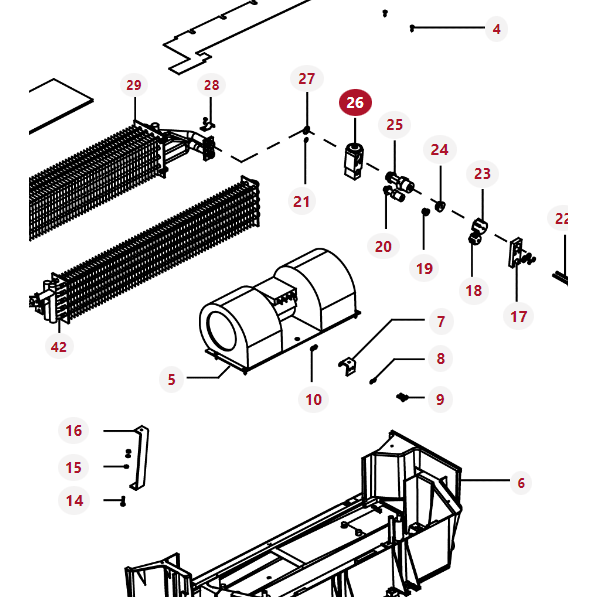 Exploded view diagram of the AGCO Massey Ferguson Expansion Valve (7028951M1) showing numbered parts such as grills, brackets, and screws, arranged around a central cylindrical unit.