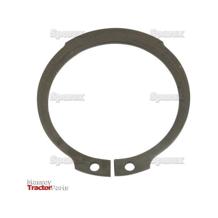 A circular metal retaining ring, known as an external circlip, with two small holes near the cut ends, is photographed against a white background. The text "Massey Tractor Parts" is visible in the lower left corner. This 45mm External Circlip (DIN Standard No. DIN 471) ensures secure assembly and is Sparex Part No. S.55079 from the brand Sparex.