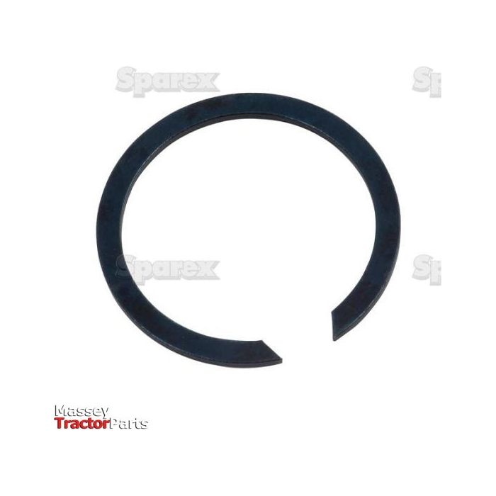 A black retaining ring with a small gap, branded with Massey Tractor Parts and watermarked with Sparex, against a white background. This External Circlip (Sparex Part No.S.41632) measures 62.7mm and meets DIN 471 standards, making it compatible with Massey Ferguson models.