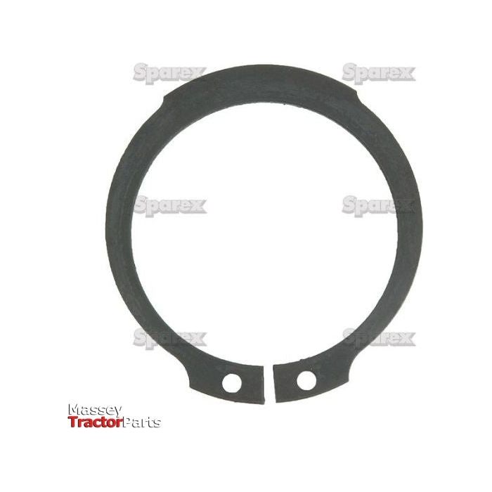 The Sparex External Circlip, 43mm (Sparex Part No.S.2890), is a circular black retaining ring featuring two small holes at its opening and is used in mechanical assemblies, complying with DIN 471 standards.
