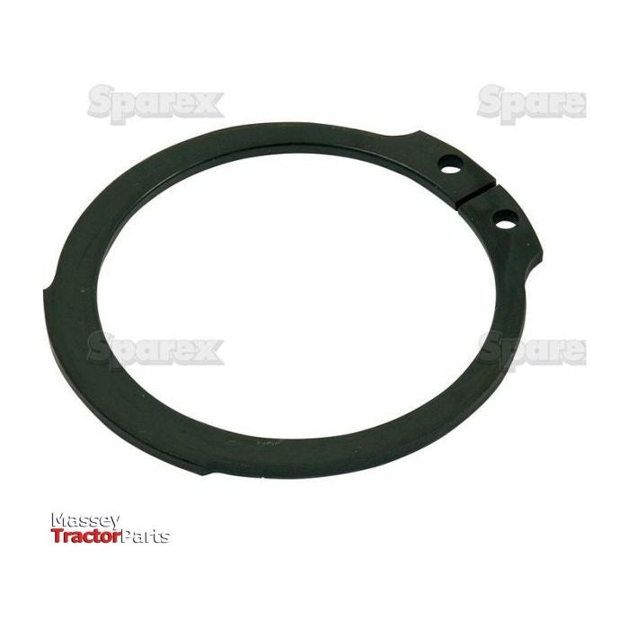 A circular metallic ring, specifically an External Circlip (51mm, DIN 471) with two small holes on one side, is shown against a background displaying the logos of Sparex and Massey Tractor Parts. The product is identified by Sparex Part No. S.2895.