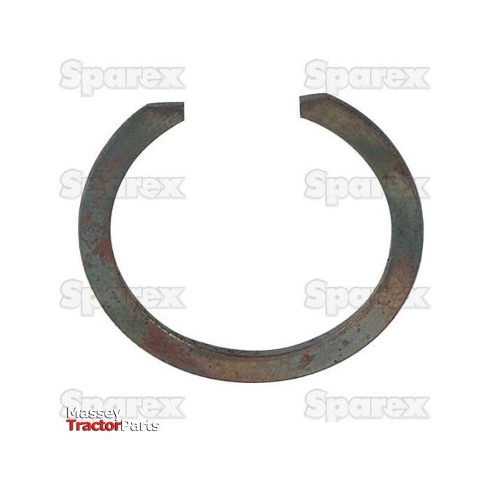 An image of an External Circlip, 31.7mm (DIN | Standard No. DIN 471), Sparex Part No.S.41628, with a single open slot against a background featuring light gray "Sparex" logos repeatedly and a "Massey Tractor Parts" logo in the bottom left corner, indicating compatibility with Massey Ferguson components.