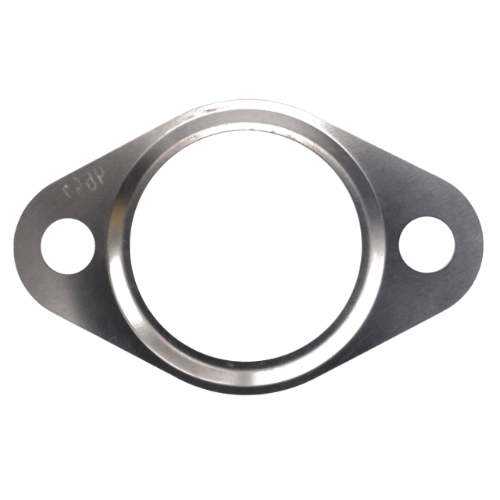 The Fendt - Exhaust Pipe Cooler Gasket - F339202100030 by AGCO is a genuine exhaust component featuring a central circular opening and two bolt holes. Designed specifically for Vario Fendt Models, it has a flat, oval shape with smooth edges.