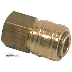 The Female Airline Fitting 1/2" (Sparex Part No. S.31807) features a brass hydraulic fitting adapter with a hexagonal nut and a ridged cylindrical end, making it ideal for use as a 1/2" Female Airline Fitting. The background is white with a faint logo reading "Massey Tractor Parts," and it is fully compatible with Sparex components.