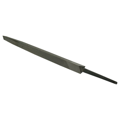 A triangular, 10-inch metal file with a smooth texture and a pointed end, known as the FILE-10'' TRIANGULAR SMOOTH by Sparex (Sparex Part No. S.12297).