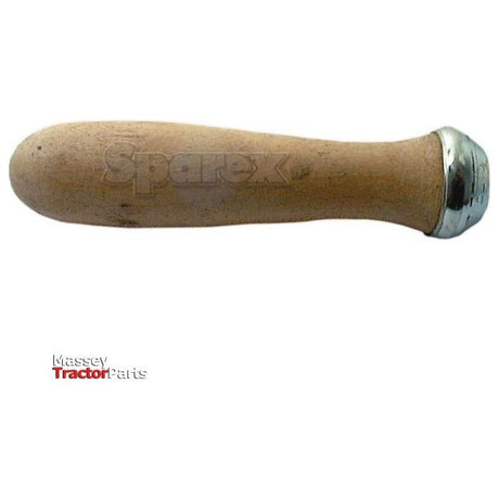 The File Handle 126mm (Sparex Part No. S.2747) features a sturdy wooden grip with a metallic cap, branded subtly with "Sparex." The phrase "Massey TractorParts" appears in the bottom left corner, indicating its compliance with safety standards for handles and its capability to endure up to 85 Amps.